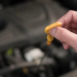 close up oil level car engine