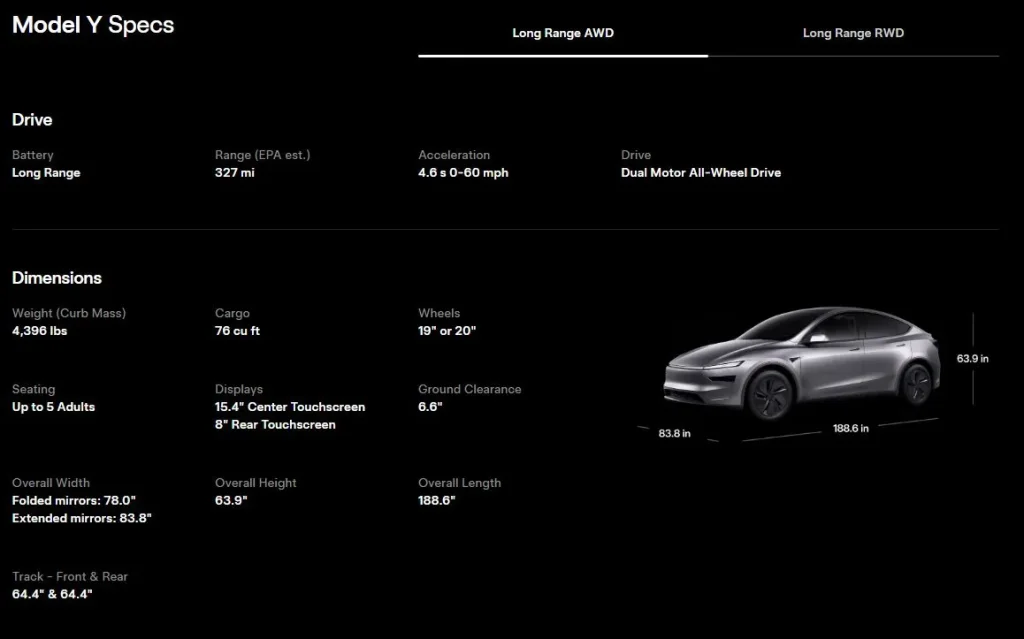 tesla model y specs awd result