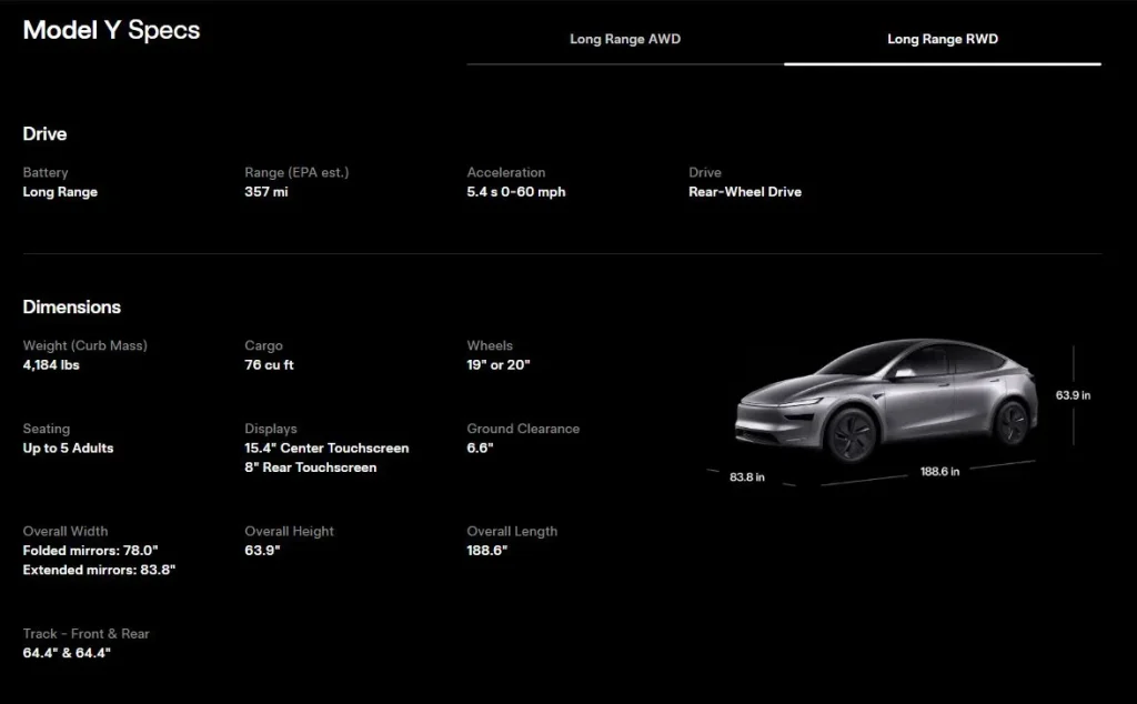 tesla model y specs rwd result