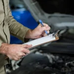 mechanic checking the service schedule